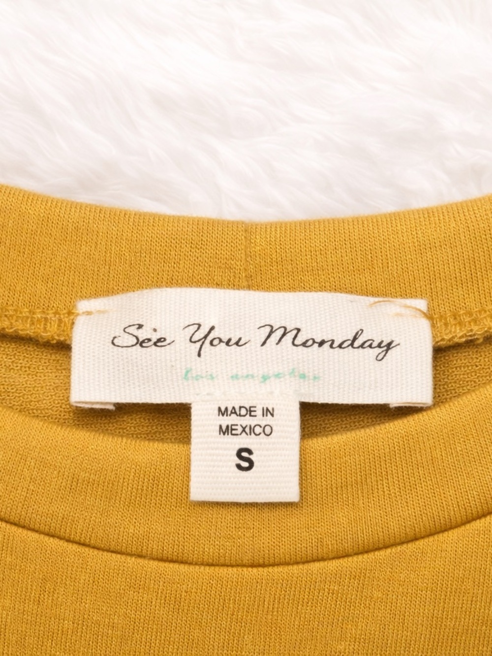 See You Monday Mustard Yellow Tie Waist Dress Small | Side Knot Bodycon Casual - Picture 3 of 3